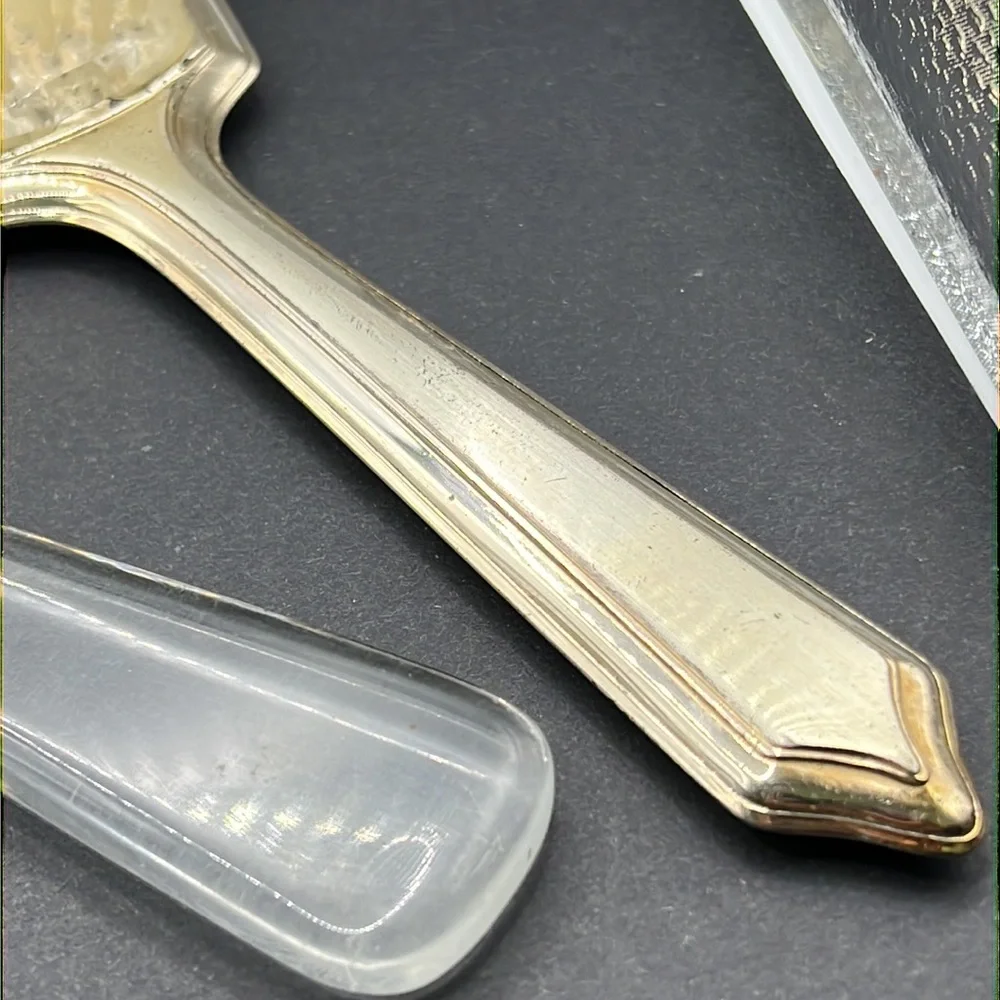 Vintage vanity lucite mirror and hair brush set